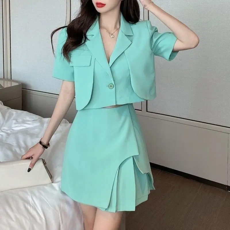 Short Sleeve Sexy Womens Sets Outfit 2023 Suit with Skirt and Blazer Summer Two Piece Set for Women Chic Elegant Korean Style Xs