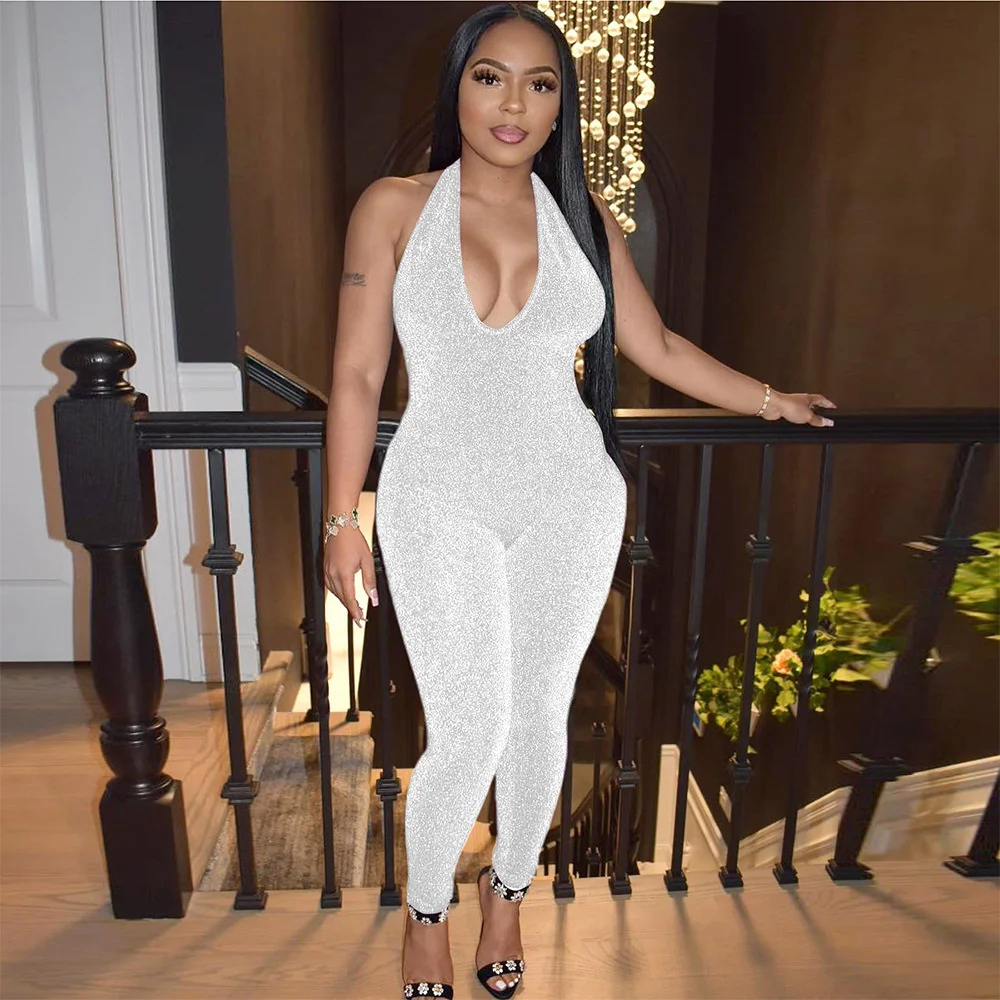 Sexy Rompers Womens Jumpsuit Summer Sleeveless Halterneck Nightclub Romper One Piece Outfit Y2k Clothes Streetwear Wholesale