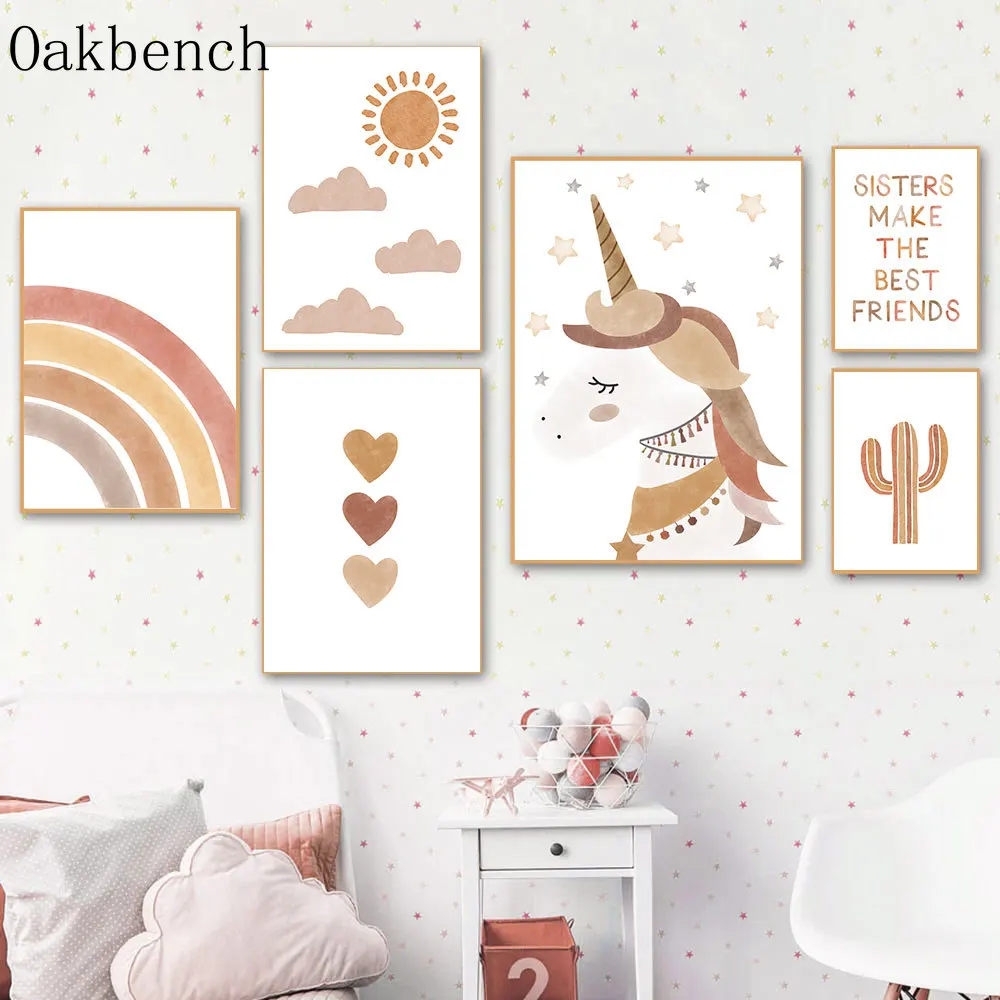 Настенные картины в стиле бохо с единорогом солнце детская комната настенные