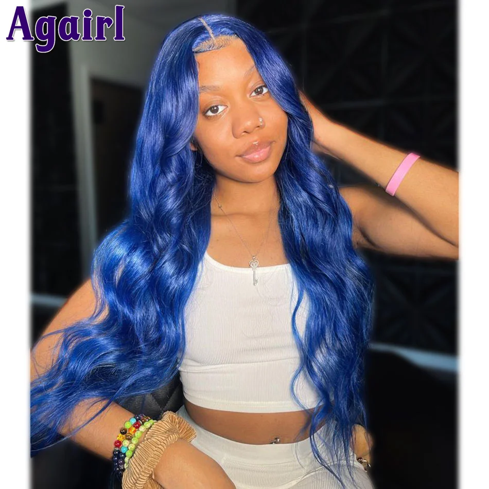 

Navy Blue Glueless 13X4 Wavy Lace Front Wig Brazilian Virgin Body Wave Human Hair Wigs For Women PrePlucked 4x6 Lace Closure Wig