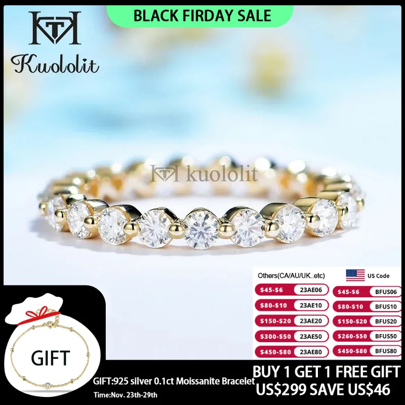 

Kuololit 585 14K 10K белое золото кольцо пузыря для Для женщин 2,5 мм круглой огранки Муассанит солитер вечность, полный диапазон для Обручение Новый