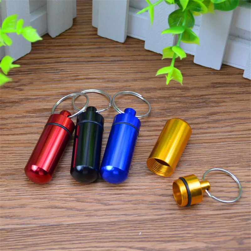 

2022 New 1Pc 9 Colors Metal Key Chain Medicine Pill Bottle Box Aluminum Storage Case Medicine Container Box