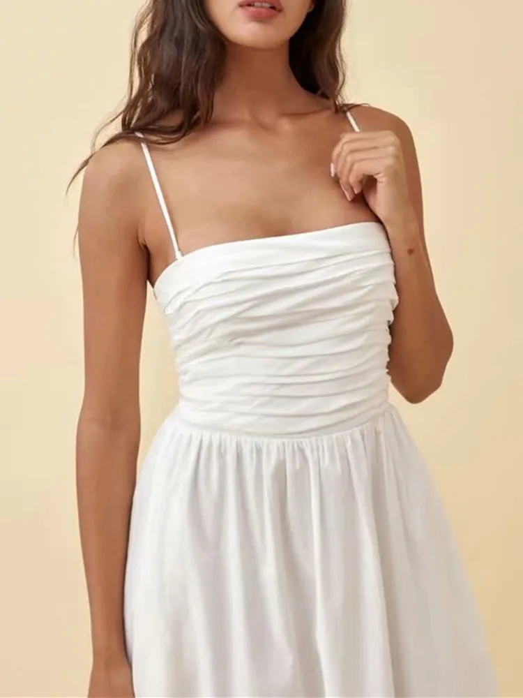 

Женское плиссированное платье на бретельках, элегантное белое или черное платье средней длины без рукавов, лето 2023