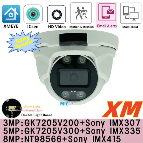 4K 8/5/3MP IMX415 IMX335 IMX307 двойная зеркальная Встроенная микрофонная аудио IP металлическая купольная камера с распознаванием лица Onvif XMEYE ICsee IP66