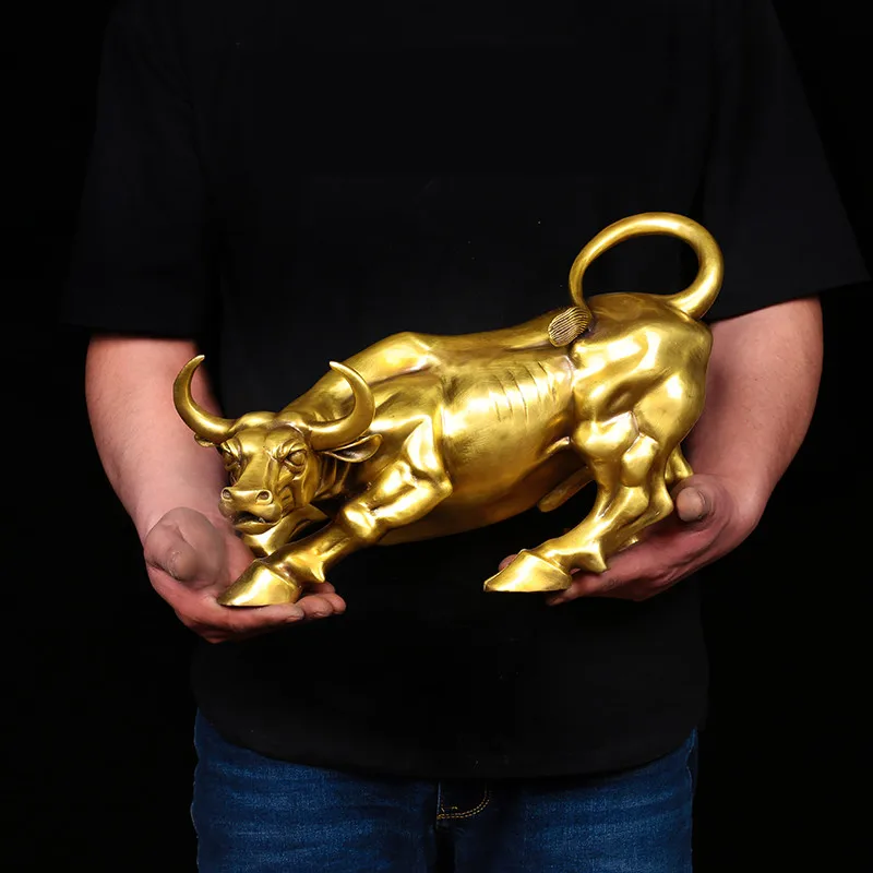 

100% Brass Bull Wall Street Cattle Sculpture Copper Cow Statue Mascot Exquisite Crafts Ornament Office Decoration Business Gift