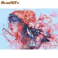 ruopoty interior painting by numbers for adults flowers girl picture drawing figure diy paint by numbers artwork home decor