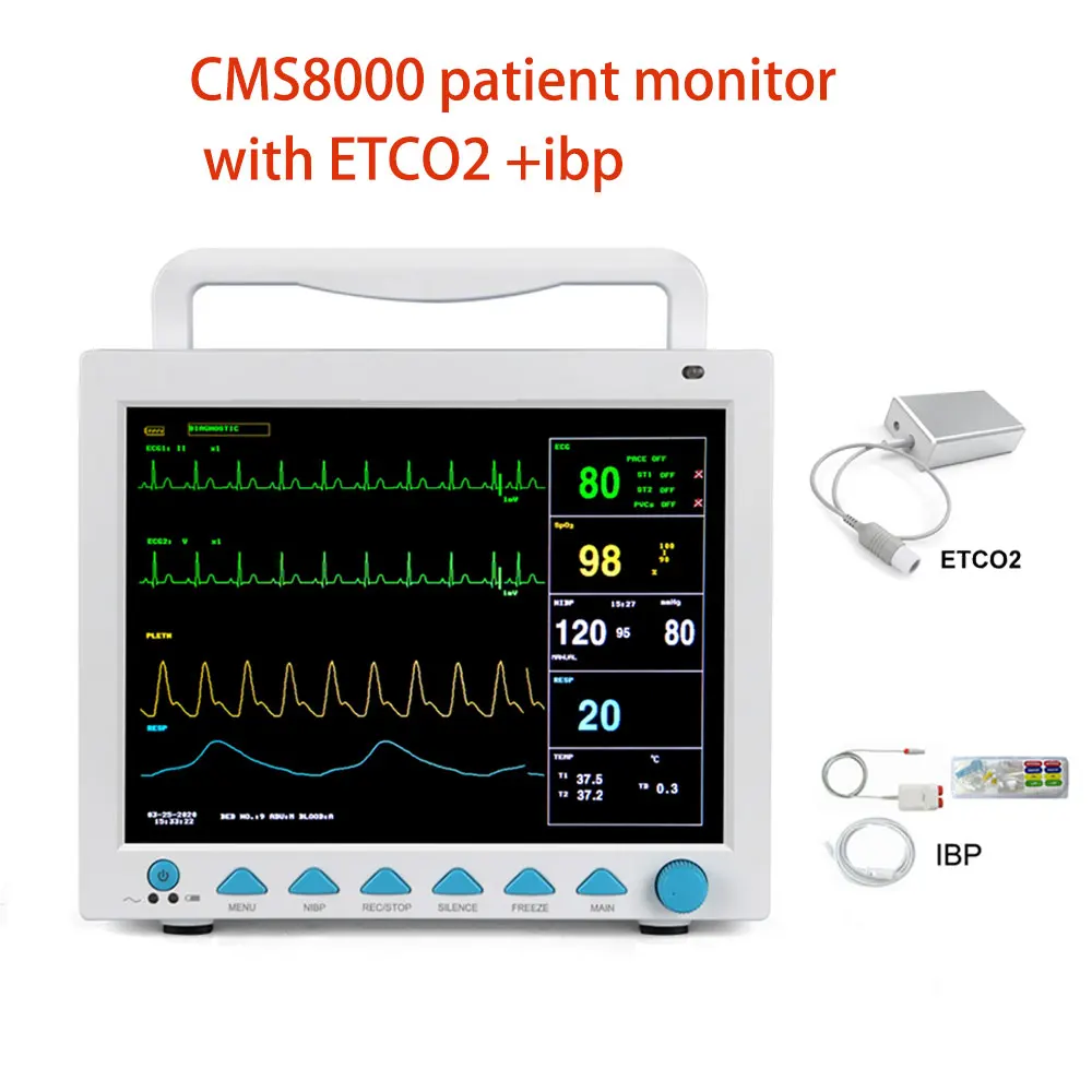 

CMS8000 12,1 "Φ с ETCO2 IBP многопараметрический ECG SPO2 PR RESP TEMP Vital Signs Monitor Medical Device