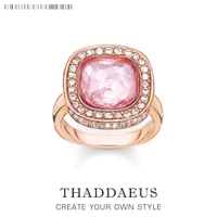rose pure gold color pink zirconia ring europe style glam fine jewerly for women spring 925 sterling silver gift