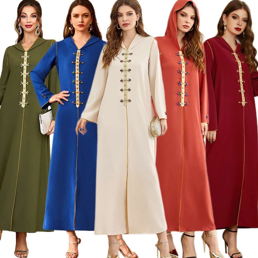 Женское платье с капюшоном Eid Mubarak Djellaba, женское платье с капюшоном, женское мусульманское платье, кафтан с марокканскими бриллиантами Jalabiya