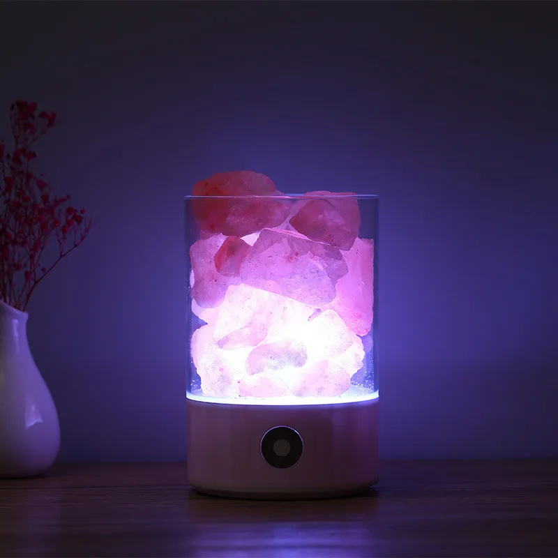 USB RGB 7 Colors Salt Stone LED Night Light Crystal Salt Table Lamp Multicolor Night Light Sleep Aid For Bedroom Bedside Gift 2#