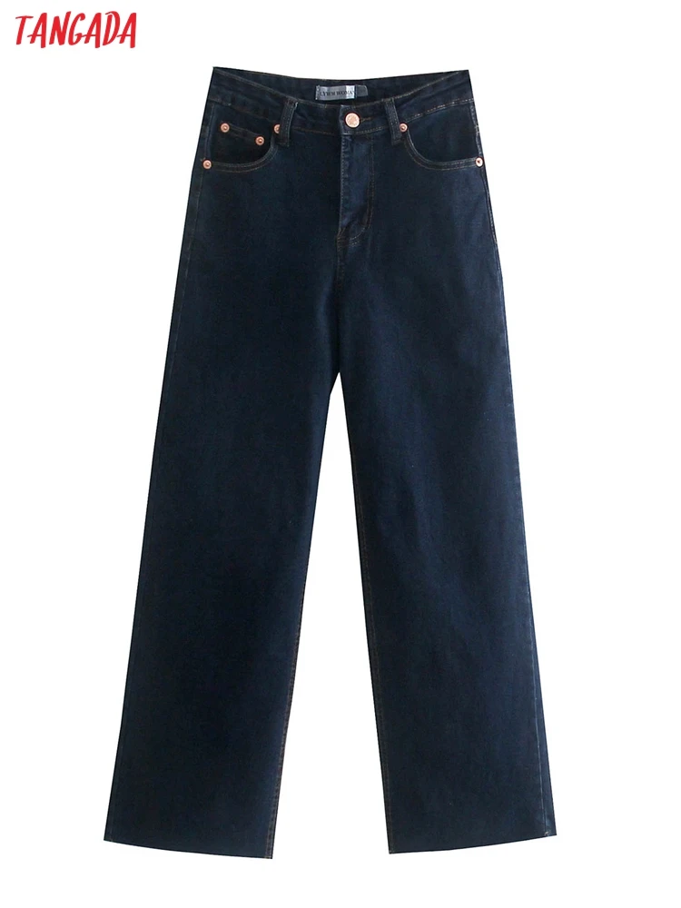 

Tangada Women's Pants Straight Jeans High Waist Crop Pants Casual Split Washed Mom Fashion Trousers JE236