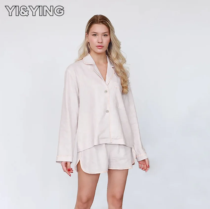 

[YI&YING] European and American Autumn Cardigan Fashion Loose Cotton Women's Home Soft Pajamas Two-piece Set WAZC528