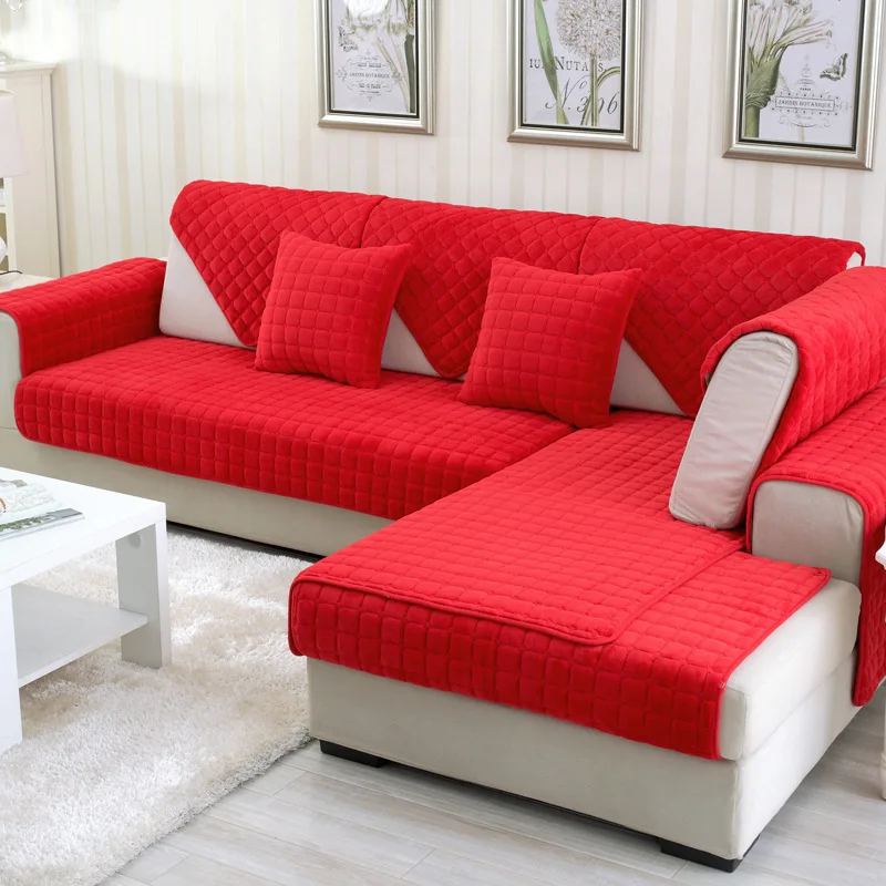 Однотонное красное мягкое утолщенное Фланелевое стеганое покрывало для дивана