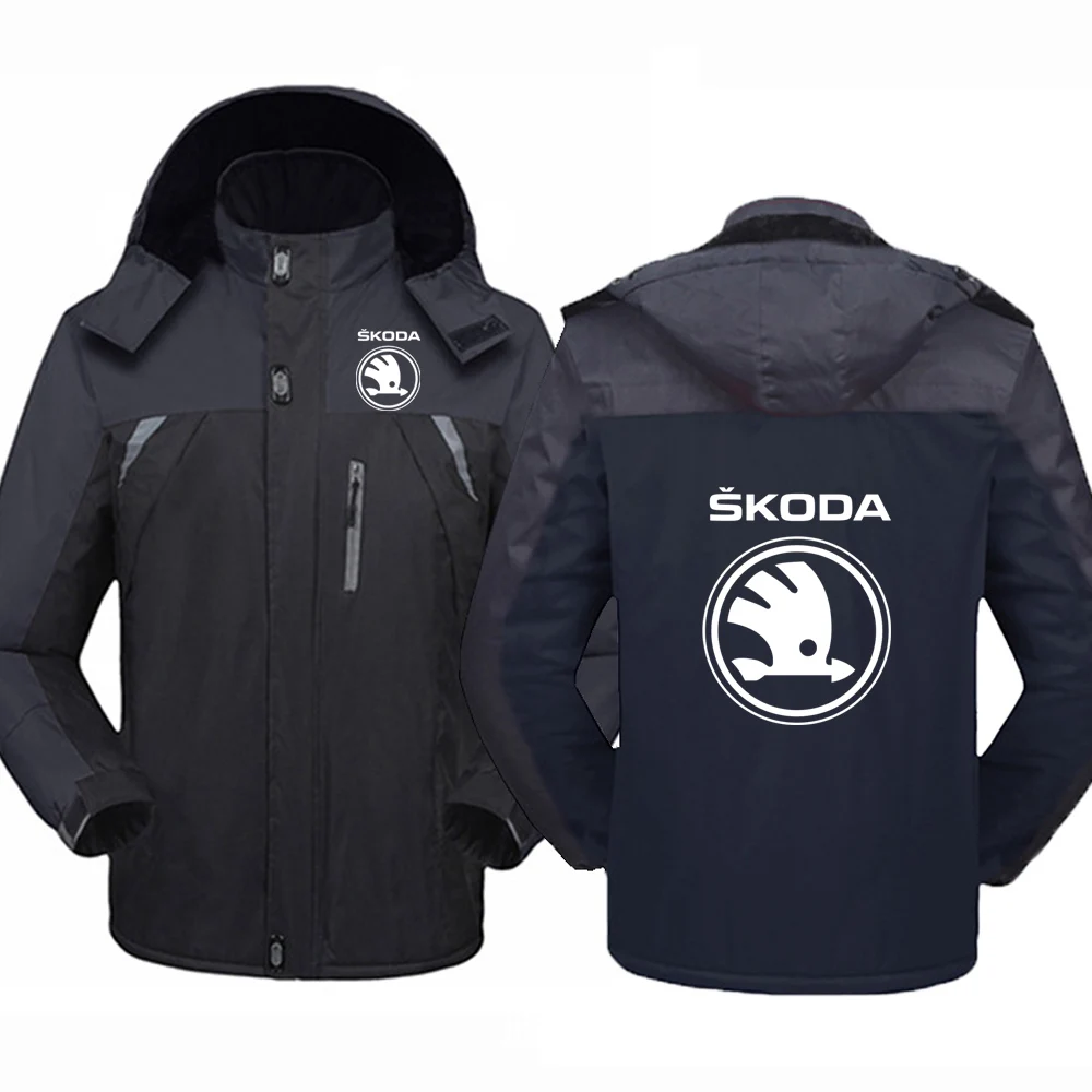 

Новинка 2022, мужской зимний свитер с капюшоном и логотипом автомобиля Skoda Mountaineering, модная утепленная однотонная куртка на молнии с принтом