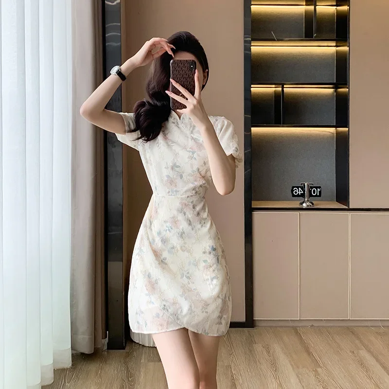 Новое летнее винтажное китайское платье во французском стиле длинное