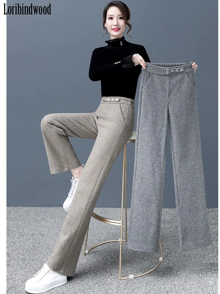 

Широкие шерстяные брюки для женщин 2022 весна и осень новые вертикальные свободные брюки с высокой талией повседневные брюки для женщин