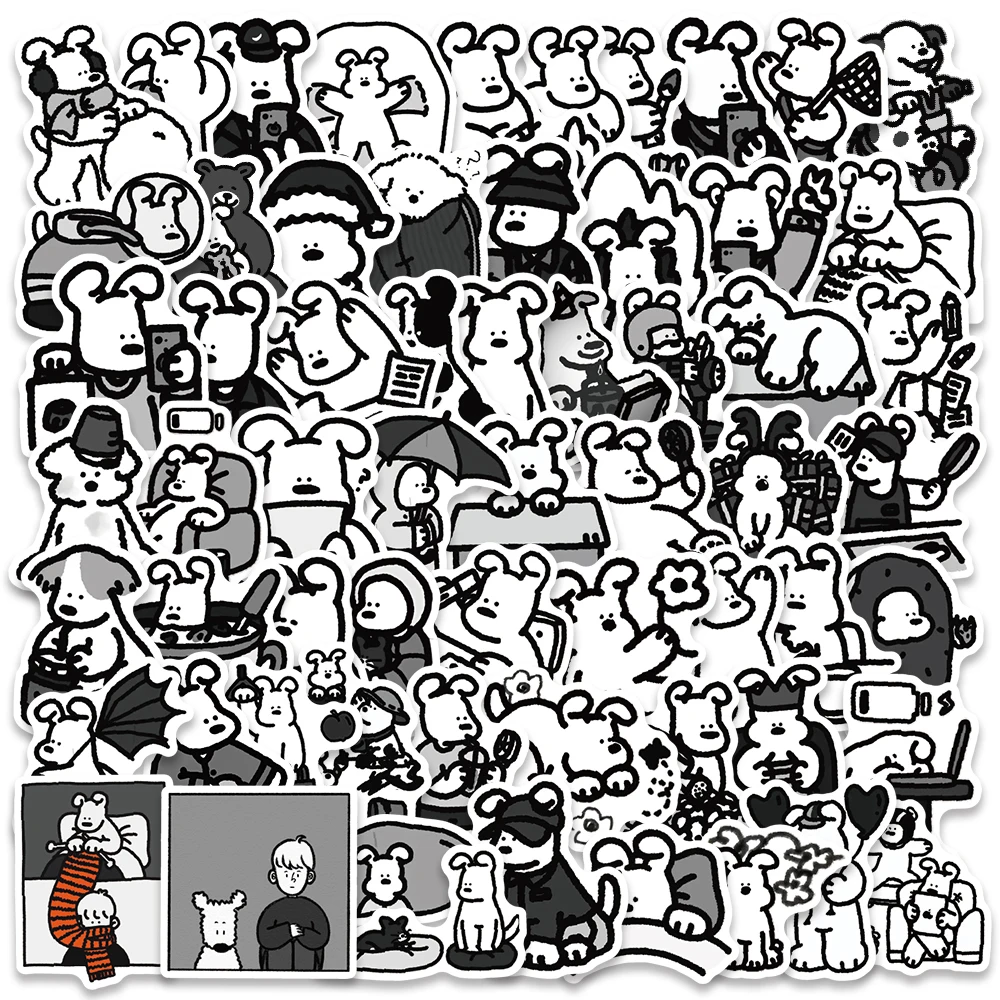 

10/62Pcs Black INS Style Cute Dog Stickers Cartoon Aesthetic Decals For Kids Luggage Laptop Notebook Scrapbook Diary Stickers