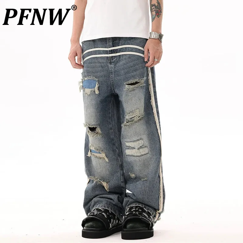 PFNW Американские полосатые рваные дизайнерские джинсы мужские новые High Street