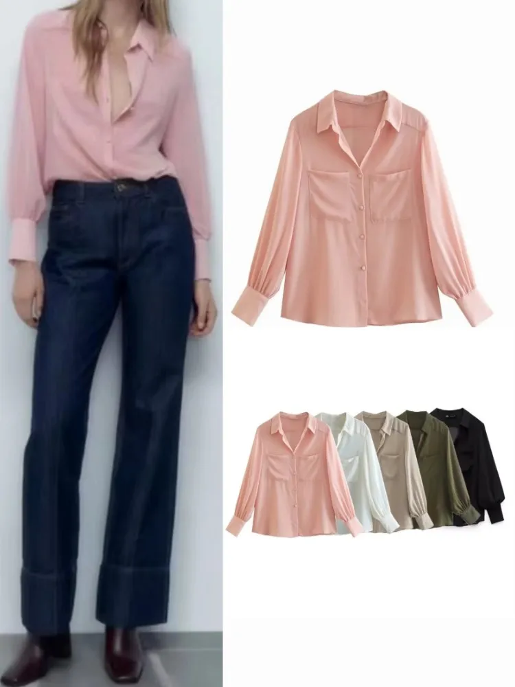 RDMQ 2023 Women Sring Fashion Patch Pocket Semi-Sheer Shirts Vintage Long Sleeve Button-up Female Blouses Blusas Chic Tops