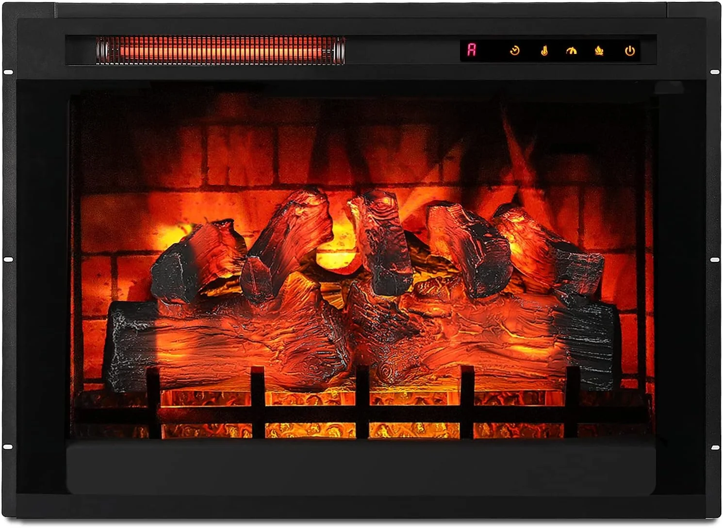 

28 Inch in- Recessed Fireplace Insert - Realistic Wood Log, 3D Adjustable Flame Effects, Infrared Quartz, Thermostat, and Timer