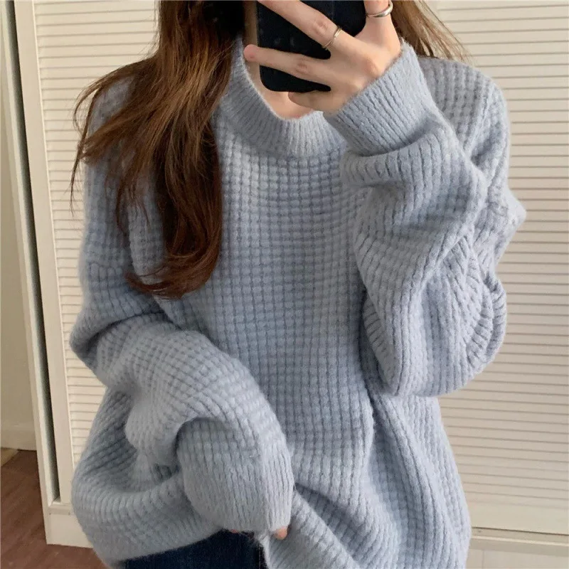 

Lazy Style Soft Glutinous Round Neck Pullover Sweater for Women Versatile Design Sense Round Neck Knitwear for Women
