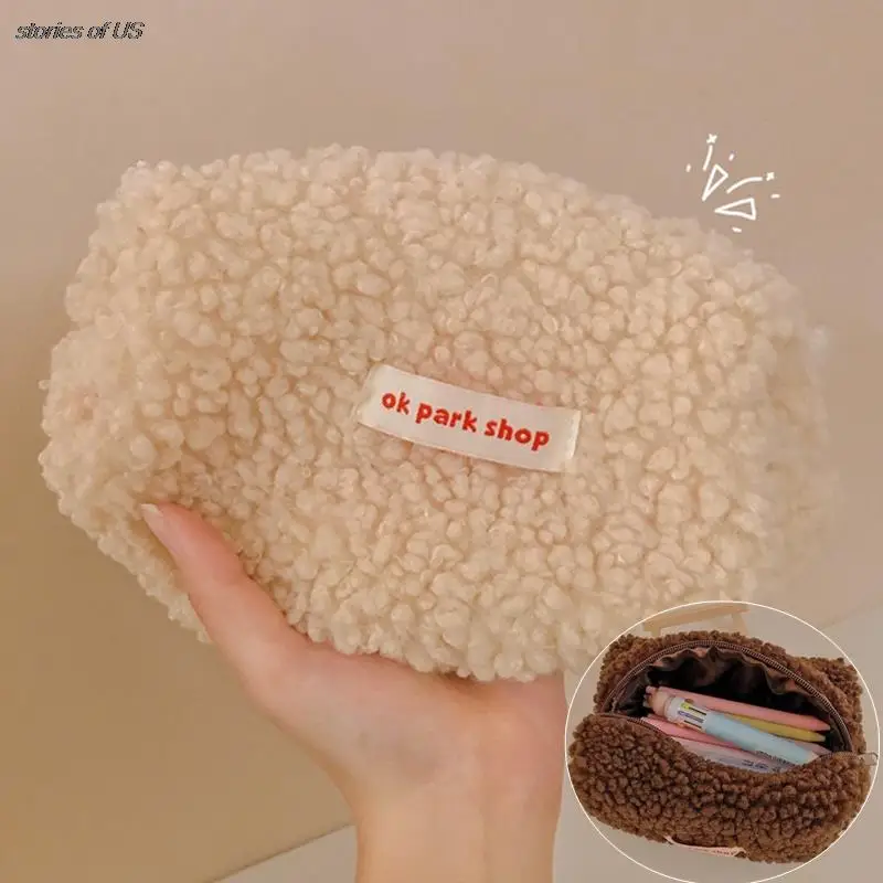 

Плюшевый пенал, кашемировая сумка для карандашей, женская сумка на молнии, сумка для хранения макияжа, милые школьные и офисные принадлежности для хранения макияжа