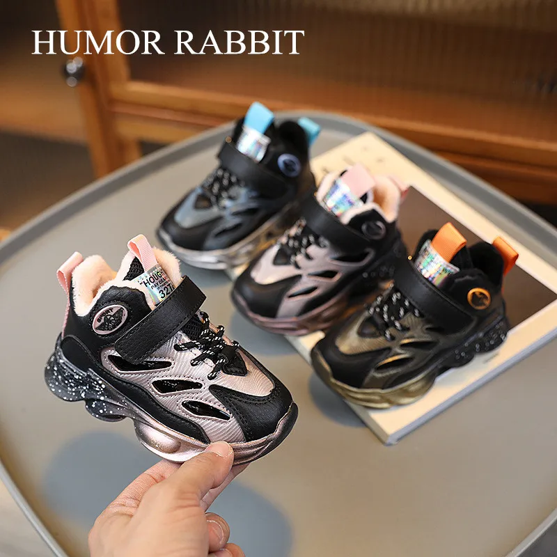 New Autumn Winter Warm Children Shoes for Boys Girls Fashion Kids Outdoor Sneakers Plush Running Shoes Light Casual Sports Shoes