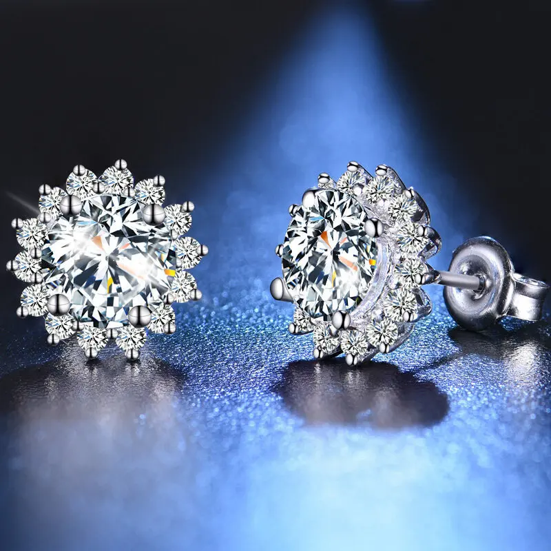 

DOMEN Classic 925 Sterling Silver Stud Earrings For Women Flowers AAA Zirconia D Color Earring Jewelry Gift