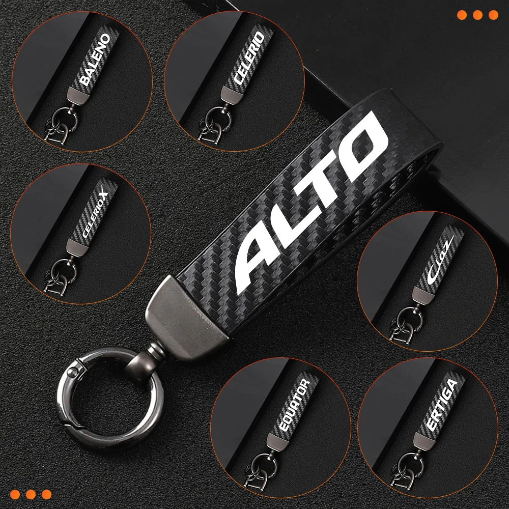 

For Suzuki Alto Baleno Celerio CelerioX Ciaz Equator Ertiga Grand Vitara Carbon Fiber Stripe Car Keys Strap Keyrings Accessories