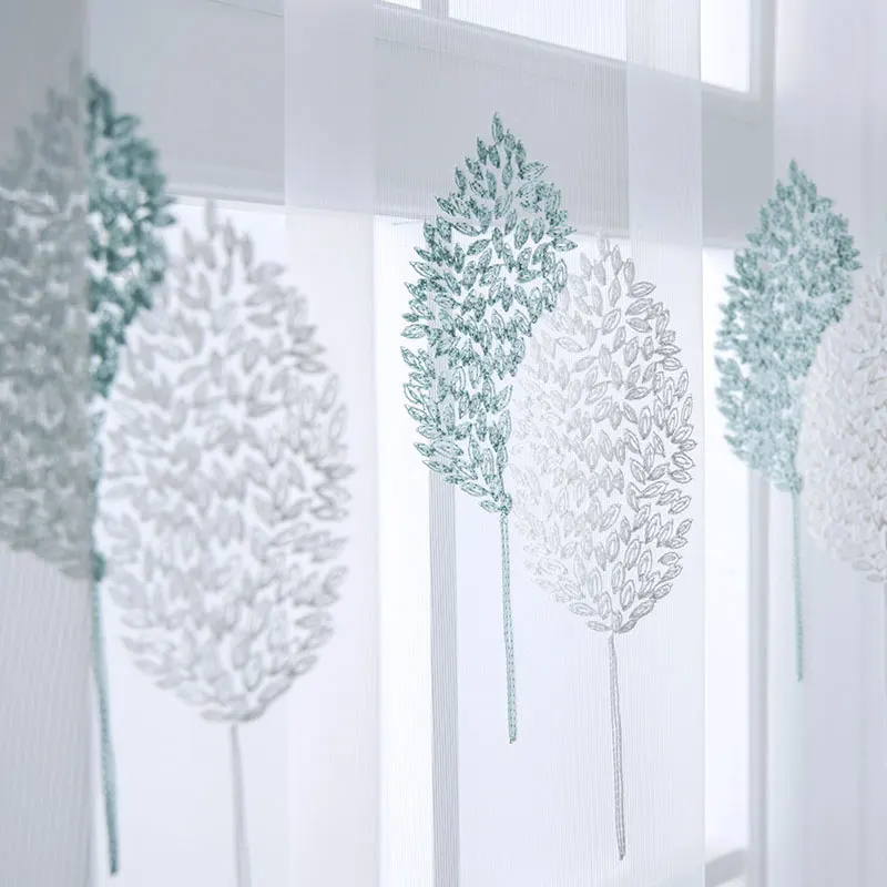 

Современный Тюль с листьями для оформления интерьера спальни кухни вышитые прозрачные вуали занавески пользовательский домашний декор