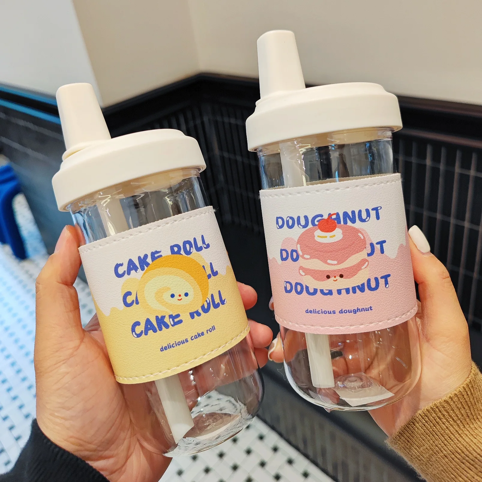 

Cute Puppy Plastic Cup Hot Selling Cup with Leather Cover Anti Scalding Coffee Cup Women's Portable Double Drink Bottle