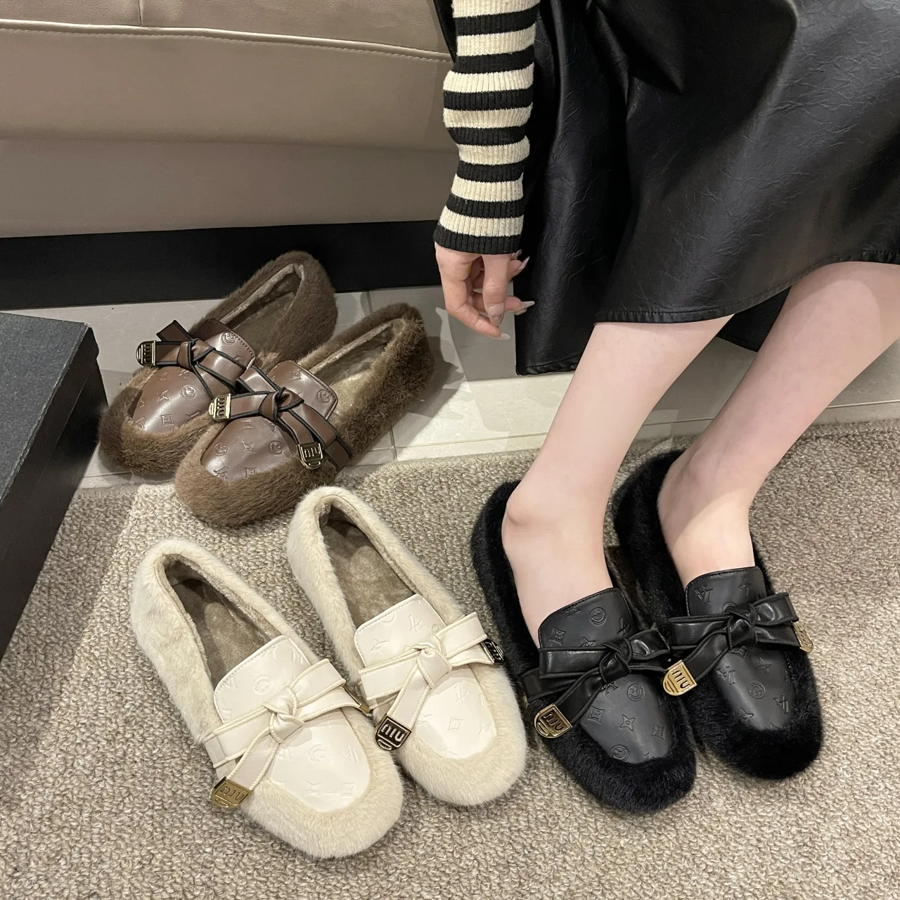 

Shoes Woman Flats Dress Totem Rubber Basic Short Plush PU with Shoes Woman Flats Dress Short Plush Rubber PU Totem Basic