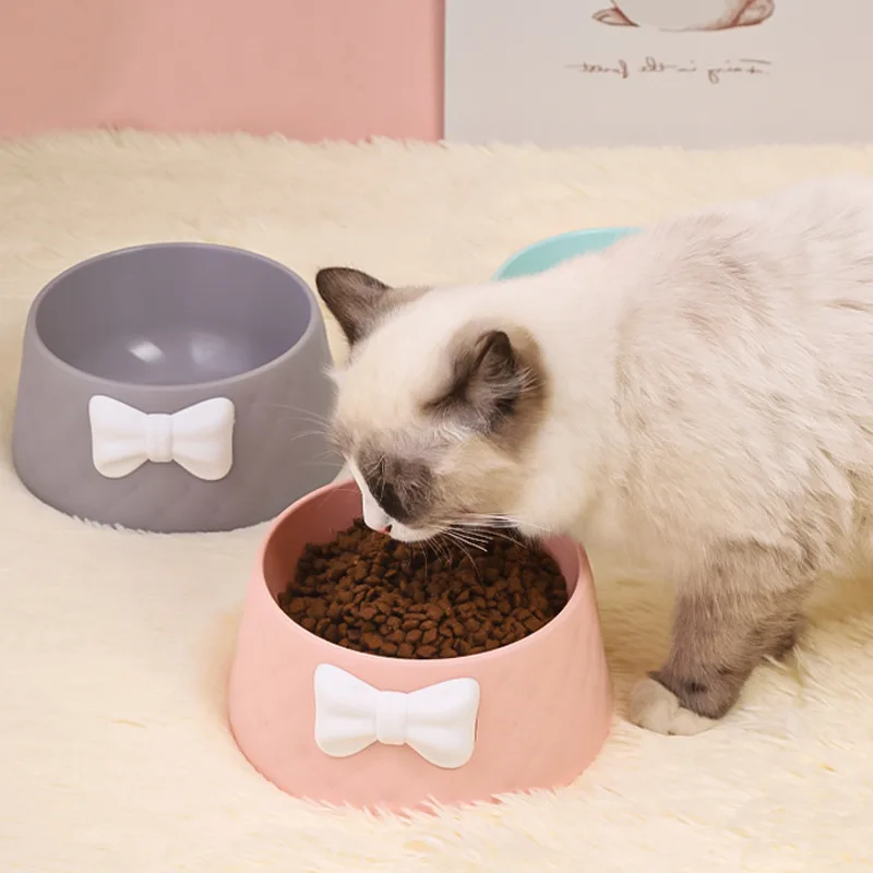 

OUZEY 2022 New Macaron Color Non-Slip Pet Cat Food Bowl High Capacity Dog And Cat Bowl Cute Bow Design Feeder For Cats Supplies
