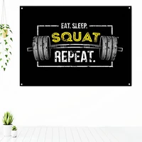 eat sleep squat repeat workout motivational poster tapestry wall art fitness bodybuilding exercise banner flag gym decoration