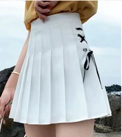 summer female 2021 new pleated solid color tie college style short a line mini skirt safety lining high waist small fresh