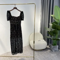 black lace dresses women 2022 summer new sexy solid see through hollow out designer clothing