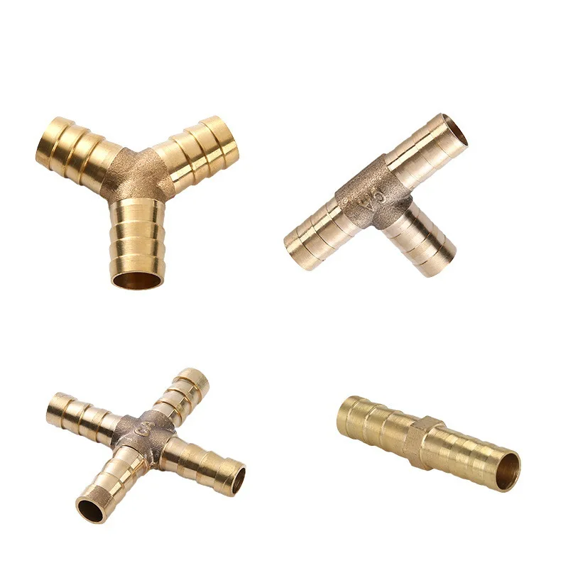 

3 Way & 4 Way Brass Tube Connector, Straight Elbow Hose Cable 6 8 10 12 14 16 19mm, Copper Barbed Connector, Union Adapter