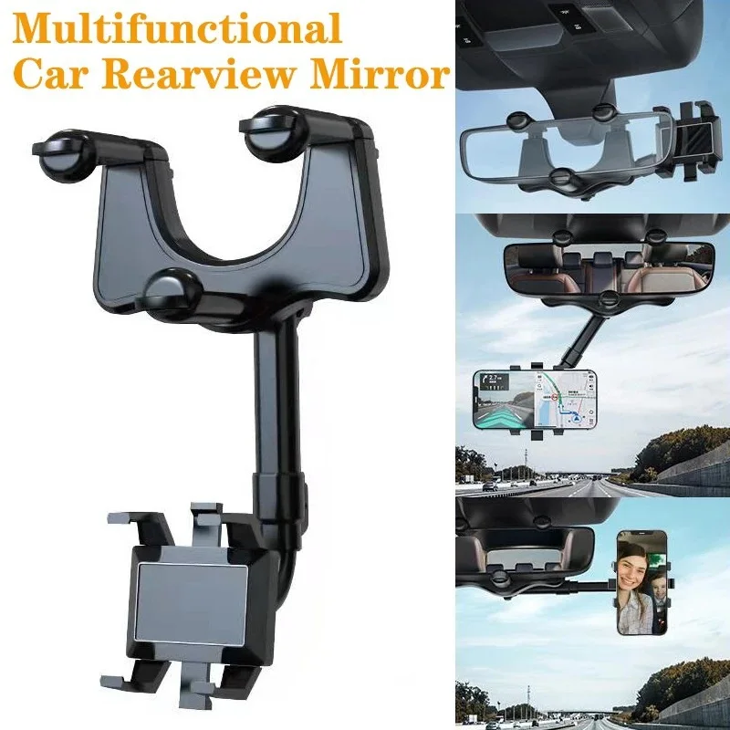 

360° Car Mirror Telescopic Smart Phone Holder Mount Mobile Phone Support Stand Car GPS Adjustable CellPhone For iPhone 13 Holder