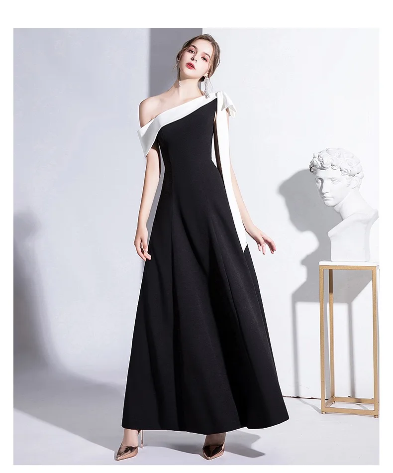 

White Black Celebrity Dress One Shoulder Bow Sleeveless A-Line Floor Red Carpet Elegant Evening Prom Gowns For Wedding Party New