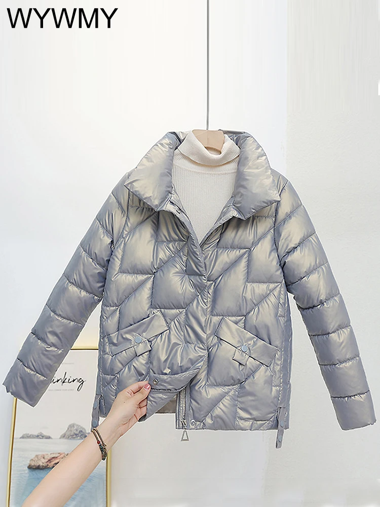 WYWMY Winter Jacket Women Parkas Female Glossy Down Cotton Jackets Stand Collar Casual Warm Parka Short Coat Female Outwear