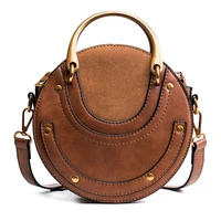 small round tote bags for women 2022 new vintage leather purses and handbags studded unusual shoulder bag trend messenger bag