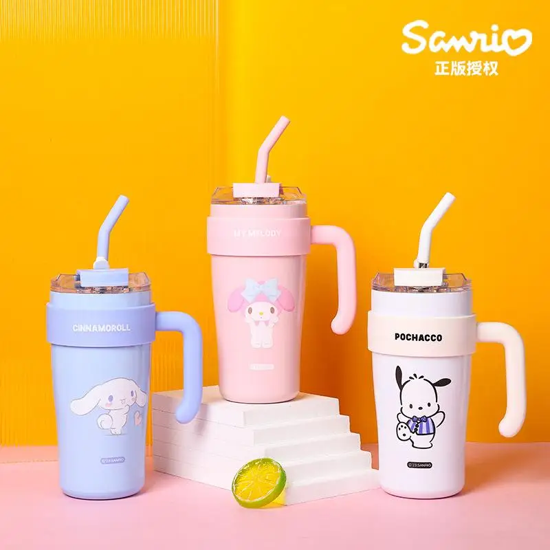 

Милая Изолированная чашка Sanrio Cinnamoroll Kuromi My Melody полачко, высокая емкость, двойная чашка 304, соломенная чашка из нержавеющей стали