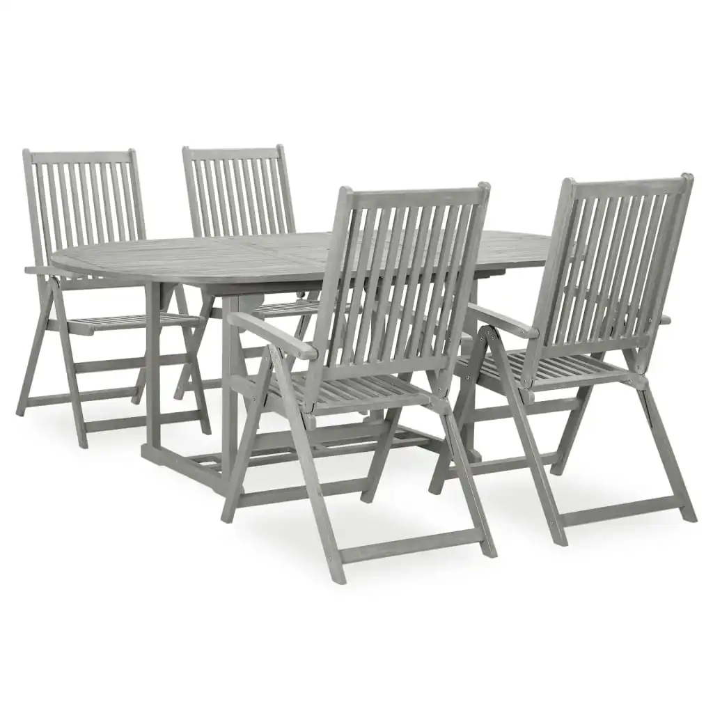 

5 Piece Garden Dining Set,Patio Table and Chair Set, Solid Acacia Wood Grey