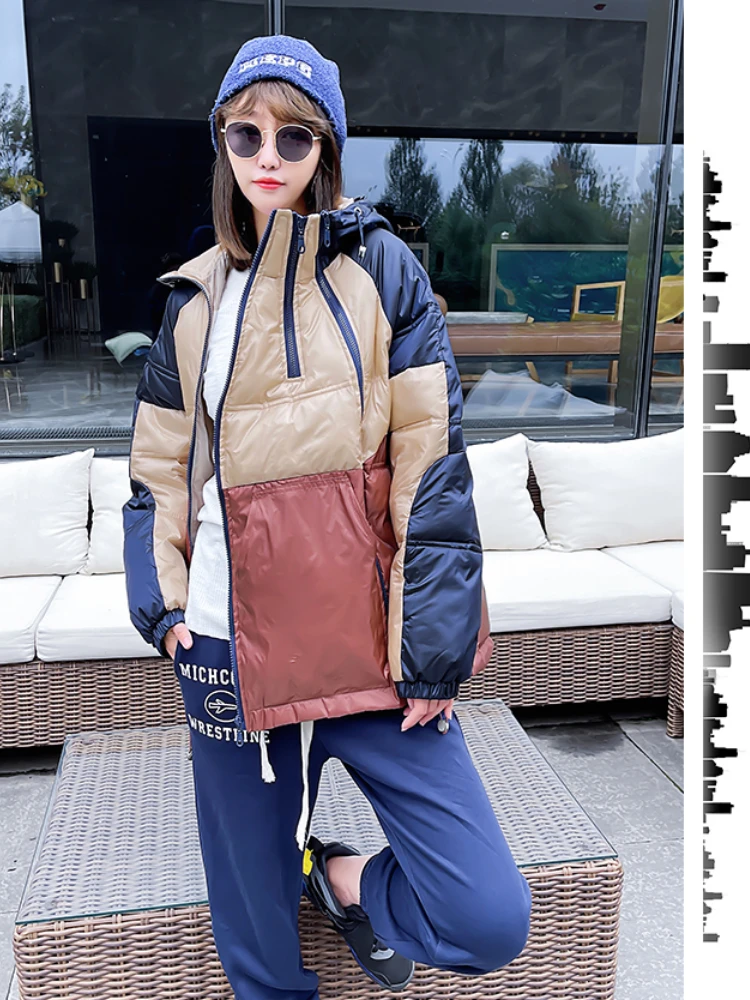 New Coat Women Winter Jacket Fashion Hooded Cotton Jacket Oblique Zipper Cotton Clothing Loose Korean Outwear Large Warm