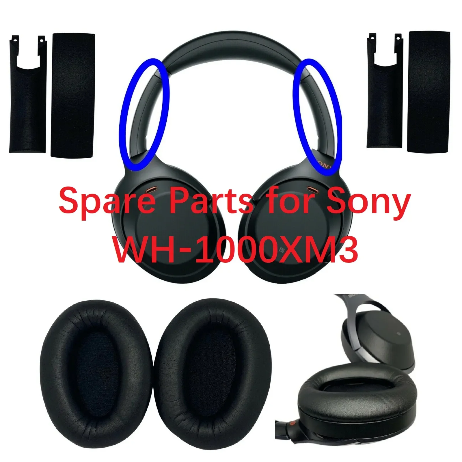 

NEW2023 Zamiennik boczny pokrywa suwak Earpads poduszka część naprawcza zestaw do WH1000XM3 WH-1000XM3 słuchawki