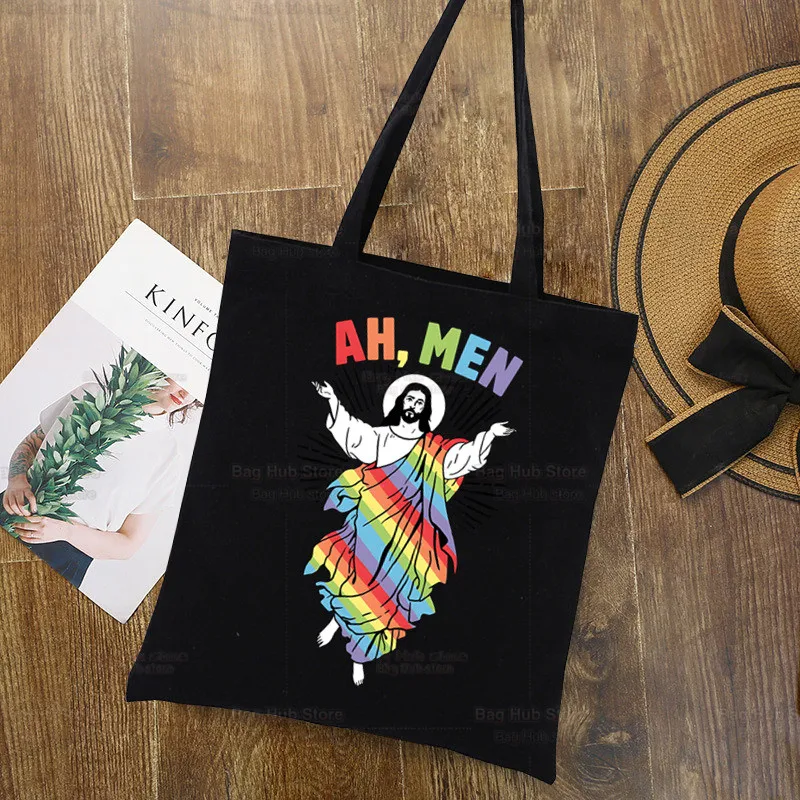 

Jesus Funny LGBT Black Canvas Bag Casual Large Lesbians Gay Bisexuals Hand Bags For Women Ladies Rainbow Pride Shopping Handbag