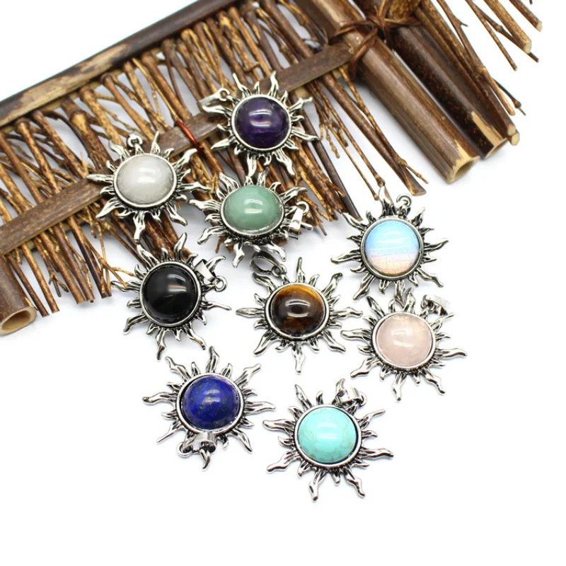 

10pcs Natural Crystal Semi-precious Stone Sun Shape Charms Pendant for Jewelry Making ACC