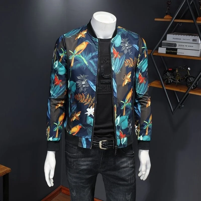 Куртка-пилот Мужская с цветочным принтом на молнии длинным рукавом размеры до 5XL -