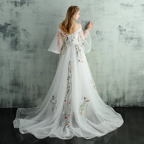 Wedding evening dress women's new small trailing slim party banquet host white bride wedding dress women wedding gown