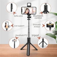 s03s bt wireless remote control selfie stick folding mini tripod with fill light for ios android compatible with iphone huawei